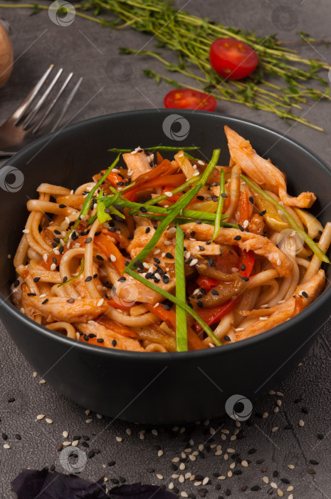 Скачать Пшеничная лапша Удон с курицей и овощами фотосток Ozero