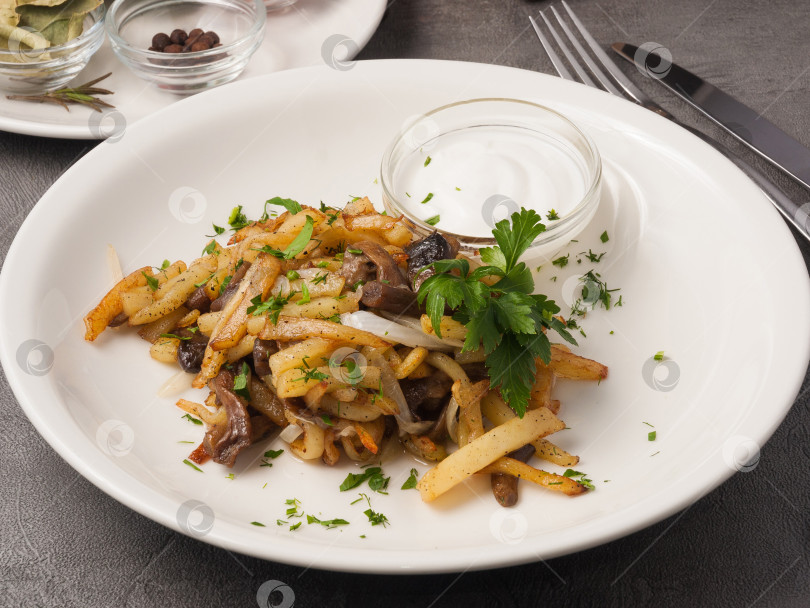 Скачать жареный картофель с луком и грибами со сметаной фотосток Ozero