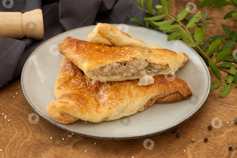 Скачать самса из слоеного теста с курицей. национальное восточное блюдо фотосток Ozero
