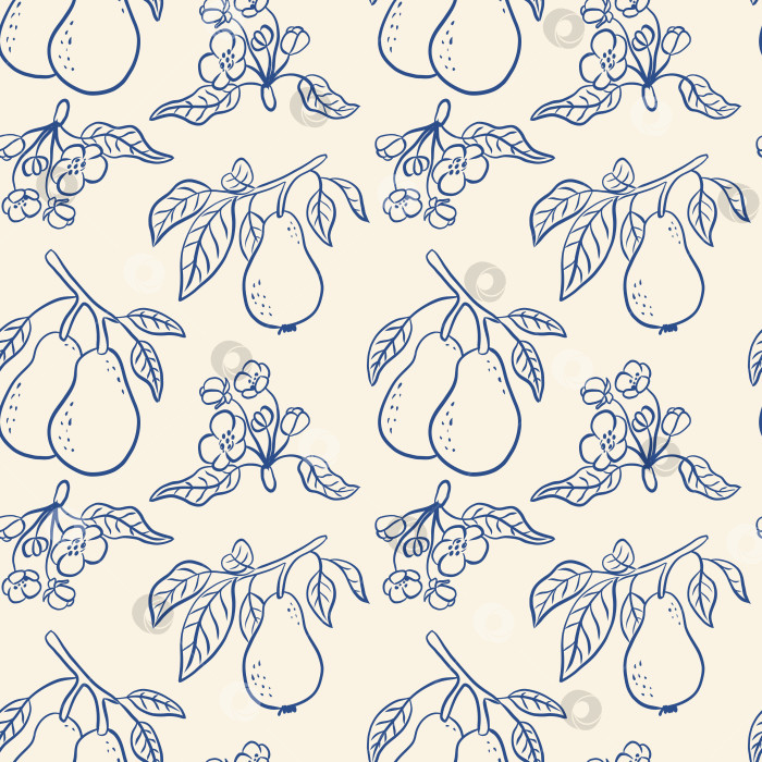 Скачать Нарисованный вручную бесшовный узор из листьев и груш. фотосток Ozero