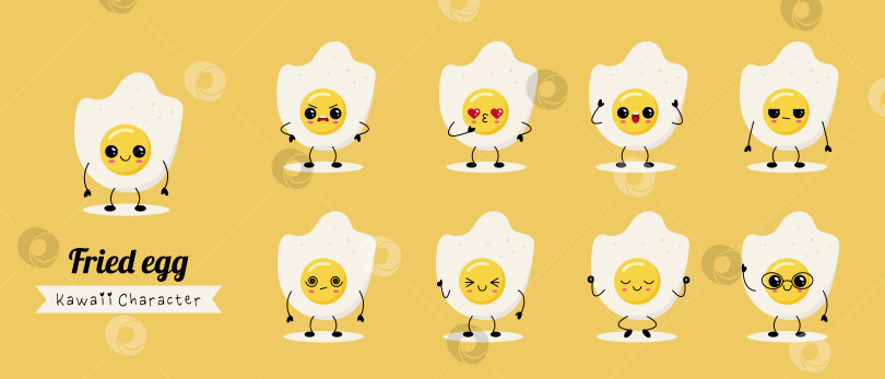 Скачать Талисманы из жареных яиц. Забавные персонажи из куриных яиц с разными эмоциями фотосток Ozero