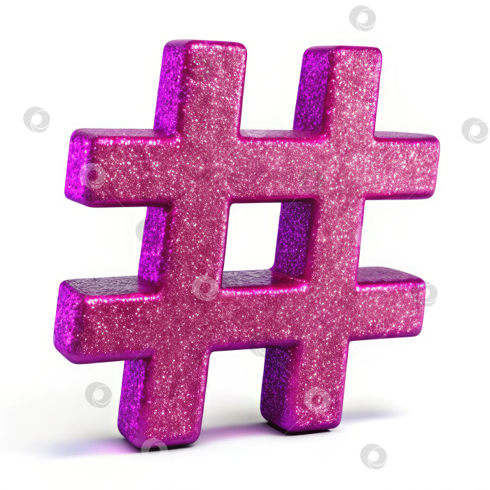 Скачать Неземной, сверкающий розовый символ Хэша на белом холсте. Порождающий искусственный интеллект фотосток Ozero