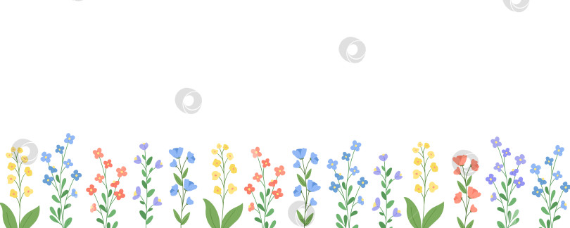 Скачать Рамка для цветочного баннера или поздравительная открытка с полевыми цветами. Векторный шаблон баннера с цветами и листьями. фотосток Ozero