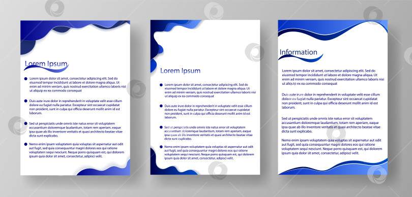 Скачать Показаны три шаблона для письма формата А4 с пустым макетом, предназначенным для текста. Каждый шаблон имеет волнообразный дизайн вверху. Их можно настроить для различных нужд документа фотосток Ozero