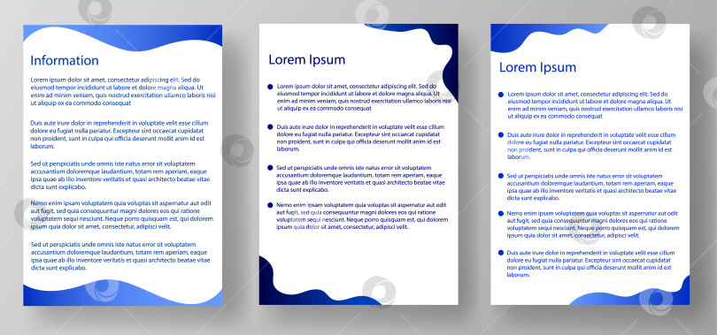 Скачать Показаны три шаблона для письма формата А4 с пустым макетом, предназначенным для текста. Каждый шаблон имеет волнообразный дизайн вверху. Их можно настроить для различных нужд документа фотосток Ozero