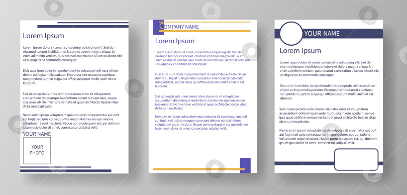 Скачать Три чистых шаблона для писем формата А4 расположены в аккуратном порядке. В каждом шаблоне название компании и адрес указаны по-разному. Их можно использовать для делового общения фотосток Ozero