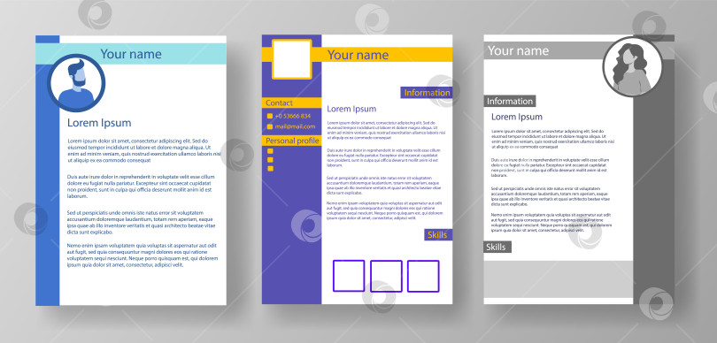 Скачать В этой подборке представлены три варианта оформления резюме, выполненных в виде шаблонов для писем формата А4. Каждый шаблон содержит разделы, содержащие личные данные, контактную информацию и навыки фотосток Ozero