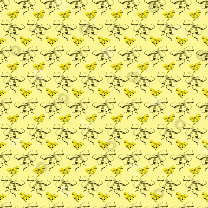 Скачать Милые мягкие романтичные бантики с бесшовным рисунком. Красивые плоские бантики с абстрактной бесконечной текстурой для ткани, текстиля, косметики, упаковки, канцелярских принадлежностей, оберточной бумаги, фона. Веселый праздничный дизайн в стиле каракулей. фотосток Ozero