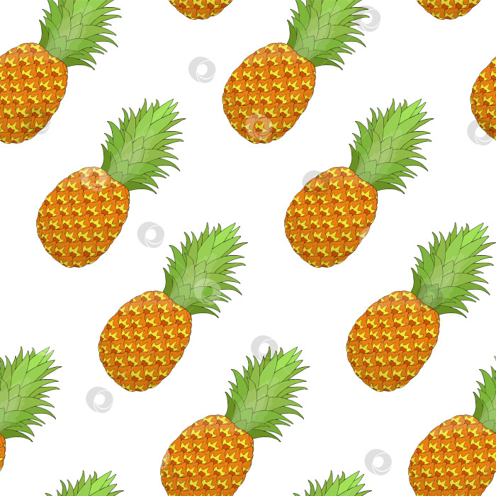 Скачать Бесшовный узор в виде ананаса на белом фоне. Тропический фрукт, повторяющий бесконечную текстуру. Аппетитный безграничный фон. Дизайн поверхности для приготовления пищи. Редактируемая плитка для текстиля, канцелярских принадлежностей, оберточной бумаги фотосток Ozero