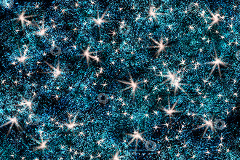 Скачать Абстрактный ночной зимний звездный фон. На черном фоне - светло-голубые нацарапанные мазки кисти. На заднем плане сияют звезды или летят снежинки. Скопируйте пространство. Иллюстрация. фотосток Ozero