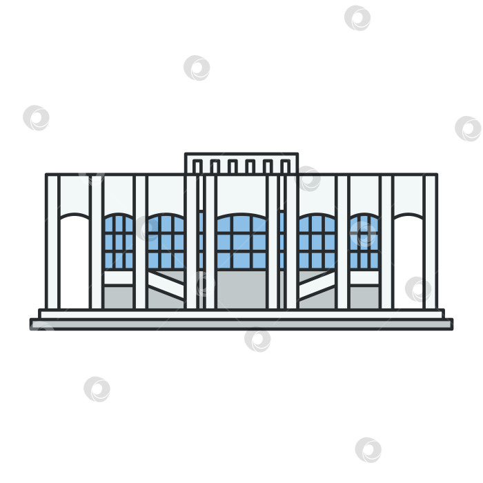 Скачать Классическое здание театра с колоннами и арочными окнами, выделяющимися на белом фоне. Достопримечательность культурной архитектуры. Иллюстрация. фотосток Ozero