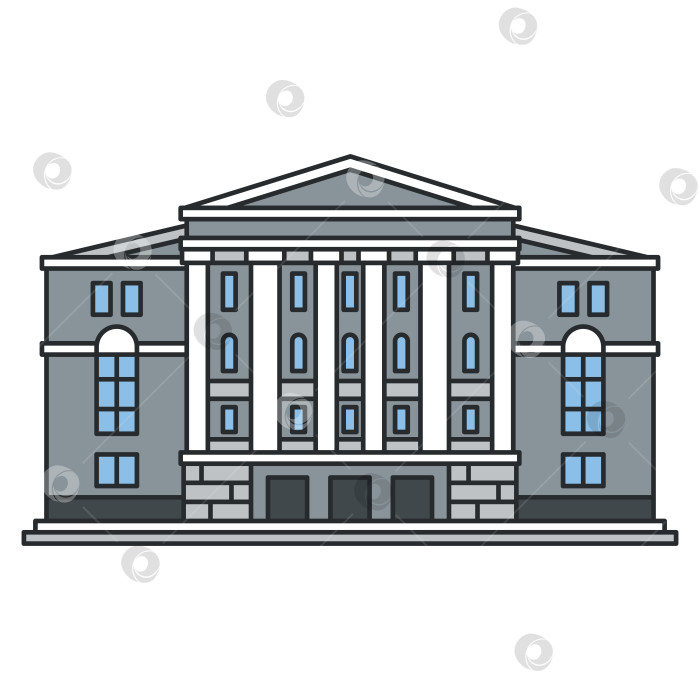 Скачать Классическое правительственное здание с колоннами и фронтоном, выделяющимися на белом фоне. Административная архитектура. Иллюстрация. фотосток Ozero