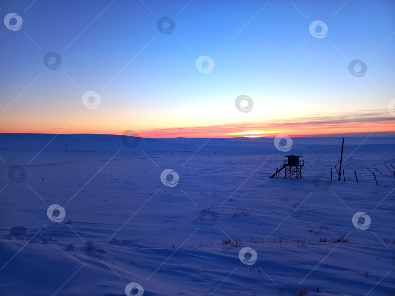 Скачать Поздний рассвет в период полярной ночи. Полдень Арктическая заснеженная пустыня фотосток Ozero