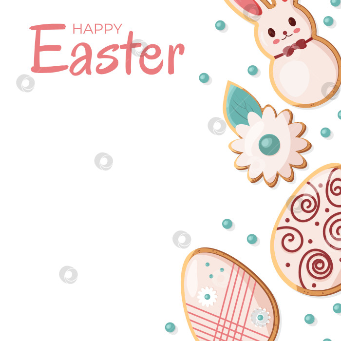 Скачать Пасха. Печенье с глазурью в виде пасхального кролика и яиц. Пасхальные яйца. Шаблон для редактирования фотосток Ozero