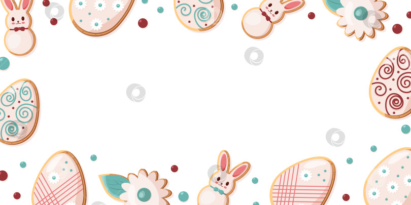 Скачать Пасха. Пасхальный баннер с изображением кролика и печенья в форме яйца. Редактируемый шаблон для объявлений, приглашений, постов фотосток Ozero
