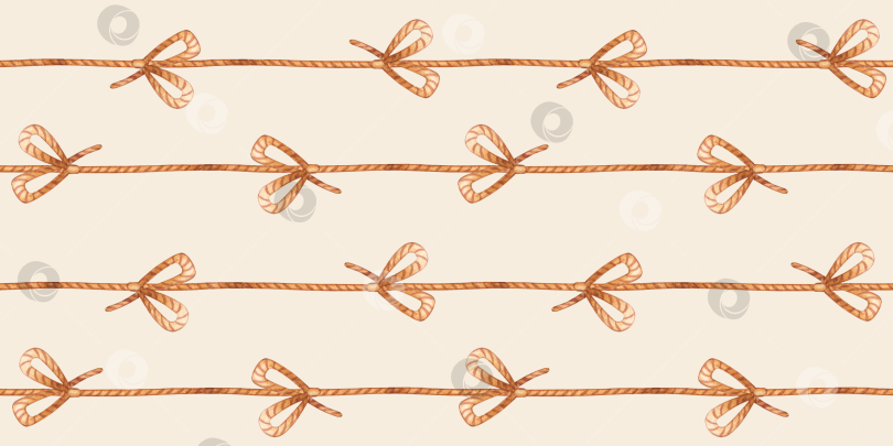 Скачать Веревочка и бантики на бежевом фоне, горизонтальная акварель фотосток Ozero