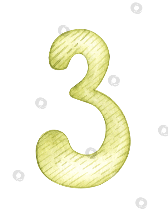Скачать Номер три - зеленая акварельная иллюстрация фотосток Ozero
