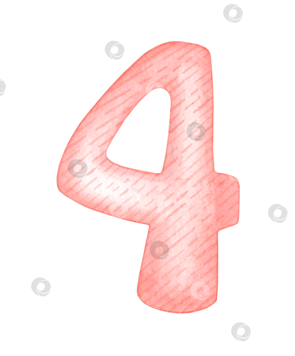 Скачать Номер четыре - розовая акварельная иллюстрация фотосток Ozero