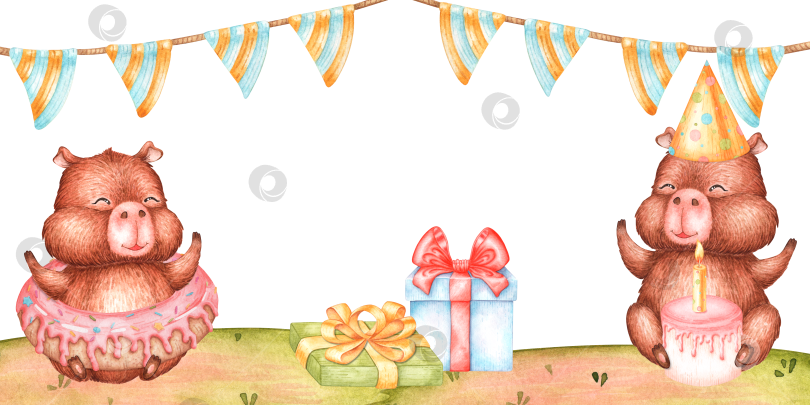 Скачать Акварельный баннер с подарками от капибар фотосток Ozero