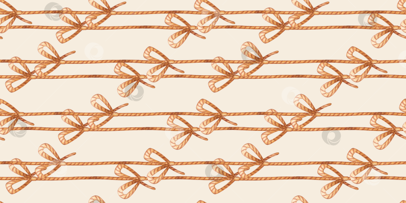Скачать Джут и банты на бежевом фоне, горизонтальная акварель фотосток Ozero