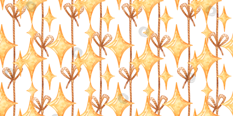 Скачать Ретро акварельный узор из золотой звездочки на веревочке и банта фотосток Ozero