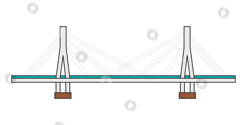 Скачать Вантовый мост с пилонами и подвесными тросами, выделенными на белом фоне. Современная транспортная инфраструктура. Иллюстрация. фотосток Ozero