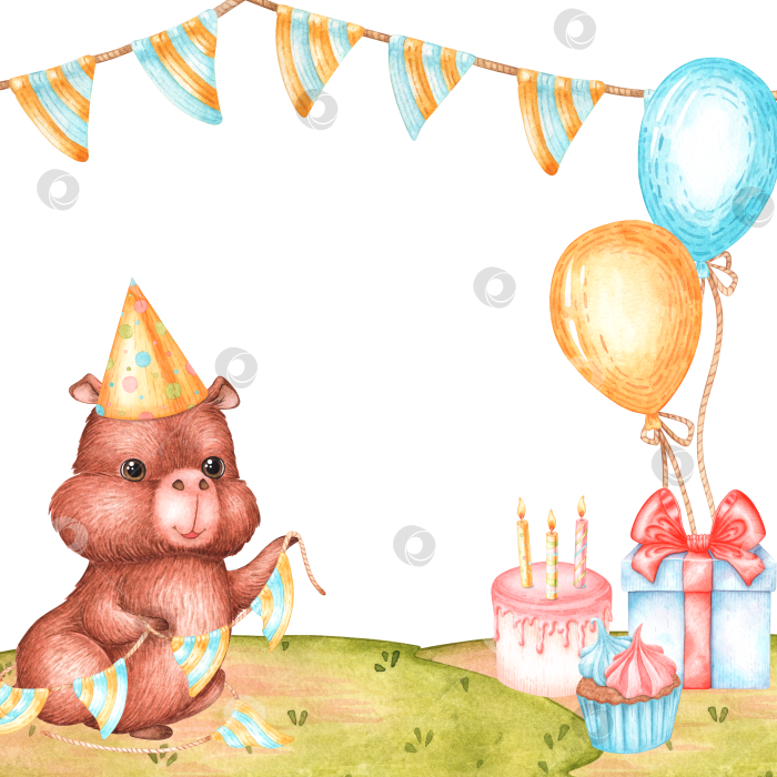 Скачать Капибара в шапочке, акварельная рамка фотосток Ozero