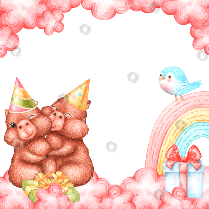 Скачать Капибары, целующиеся в облаках, в акварельной рамке фотосток Ozero