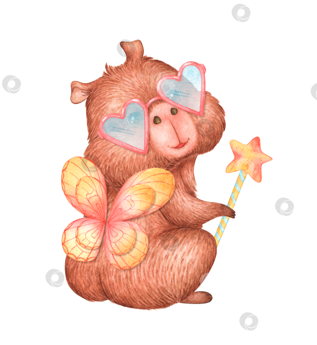 Скачать Фея-капибара в очках, акварельная иллюстрация фотосток Ozero