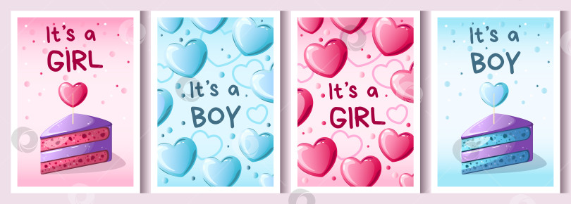 Скачать Набор приглашений на день рождения с тортами на голубом и розовом фоне фотосток Ozero