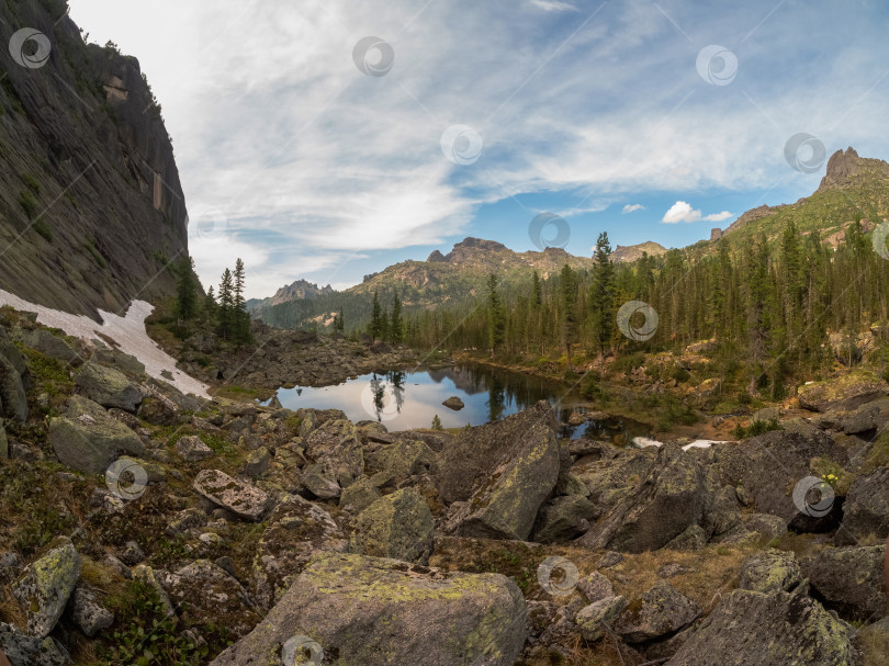 Скачать Горное озеро отражает небо и горные вершины фотосток Ozero