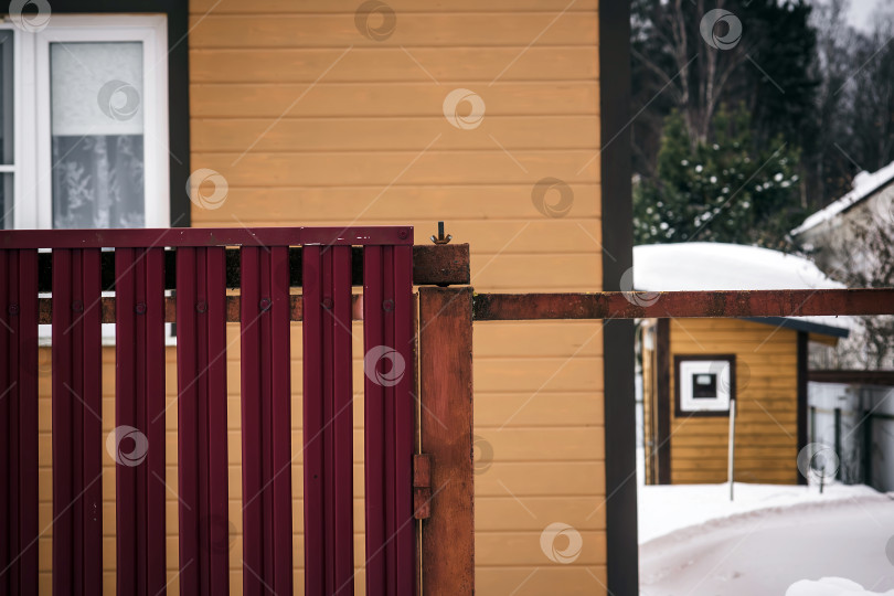 Скачать Рождественская елка у металлического забора в деревне фотосток Ozero