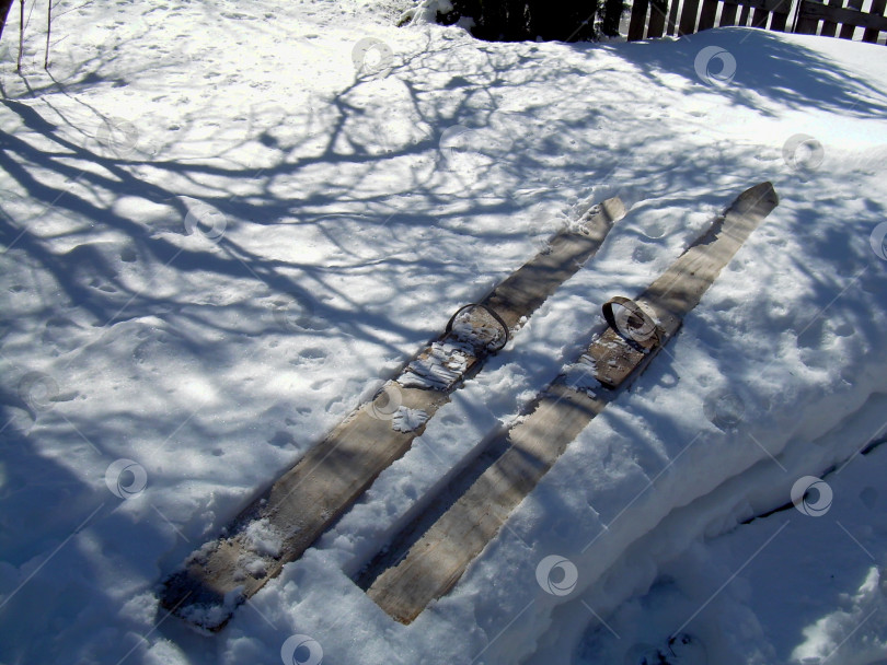 Скачать Самодельные охотничьи лыжи на снегу фотосток Ozero