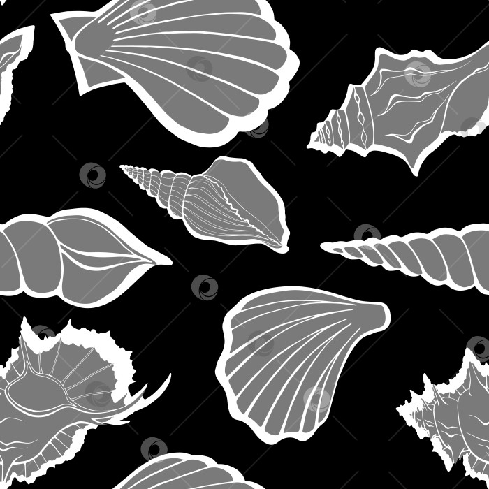 Скачать Современные плоские контуры морских раковин, бесшовные узоры в виде пузырьков для тканей, текстиля, одежды, интерьера, канцелярских принадлежностей, оберточной бумаги, скрапбукинга. Модная бесконечная текстура в морском стиле. Экзотические контуры океанских раковин. фотосток Ozero
