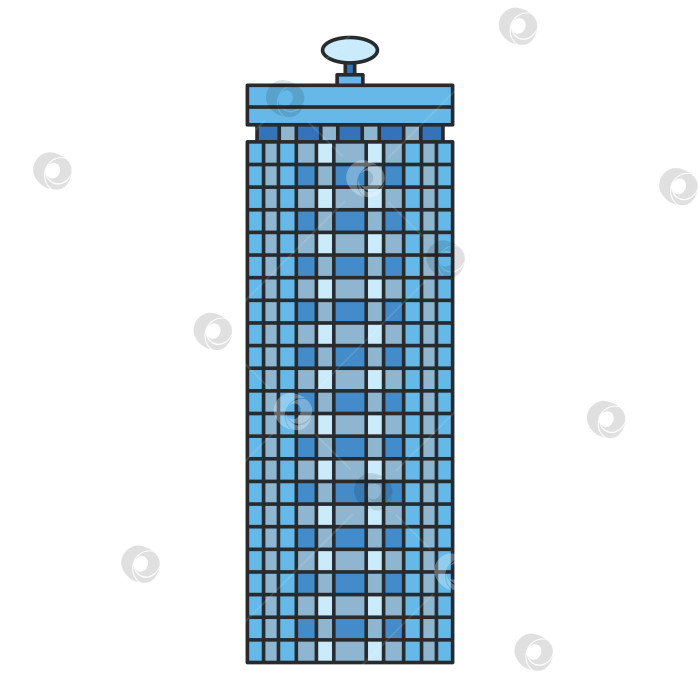 Скачать Современный небоскреб со стеклянным фасадом и антенной на крыше, выделяющейся на белом фоне. Современная высотная архитектура. Иллюстрация. фотосток Ozero