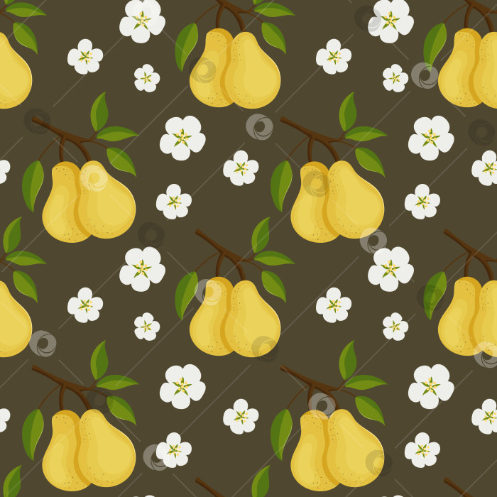 Скачать Бесшовный узор со спелыми грушами и нежными цветами фотосток Ozero