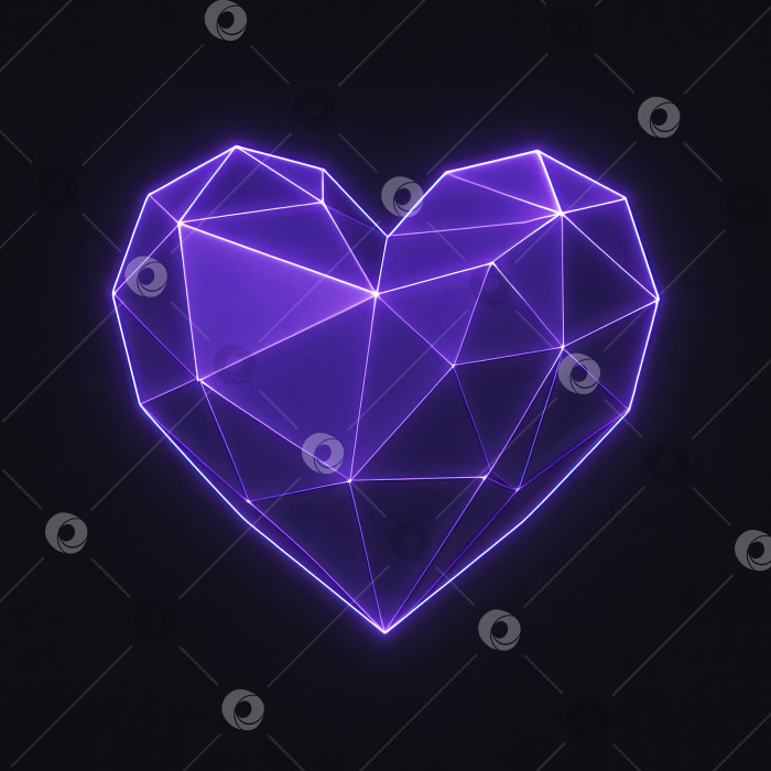 Скачать Светящаяся фиолетовая Низкополигональная геометрическая иллюстрация в виде сердца фотосток Ozero