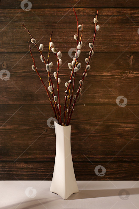 Скачать Изящные веточки ивы в вазе на элегантном кухонном столе, абстрактная весенняя цветочная композиция.Пасхальная открытка и натюрморт, минималистская концепция праздника и праздничный пасхальный баннер,дизайн домашнего интерьера фотосток Ozero