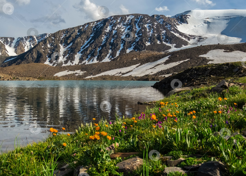 Скачать Заснеженные вершины отражаются в спокойных водах озера фотосток Ozero
