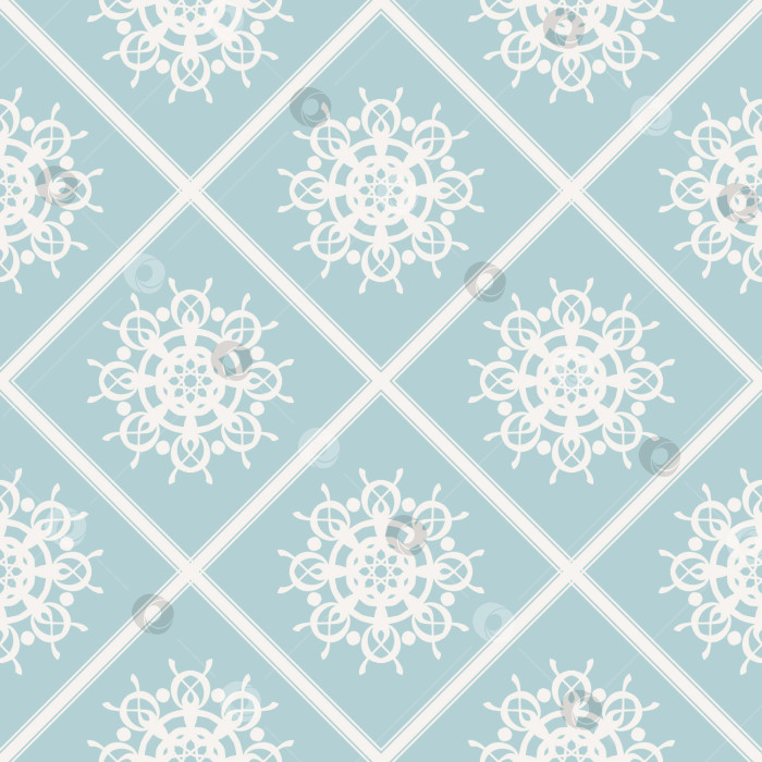 Скачать Бесшовный векторный паттерн с круговым орнаментом в ромбах на светлом голубом фоне с линиями фотосток Ozero