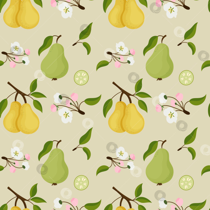 Скачать Повторяющиеся фруктовые и цветочные мотивы на бежевом фоне фотосток Ozero