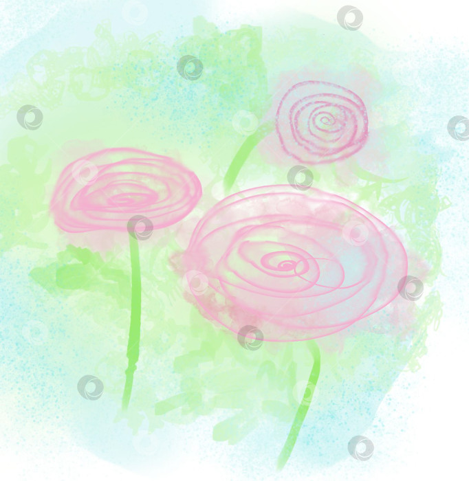 Скачать Стилизованные розовые розы, нарисованные от руки, на пестром фоне. фотосток Ozero