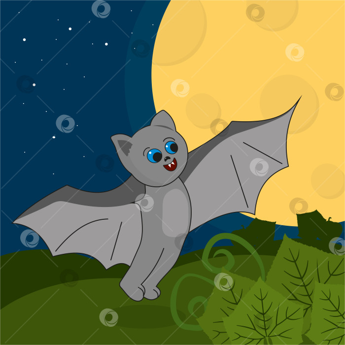 Скачать Симпатичная летучая мышь, летящая ночью на фоне луны фотосток Ozero