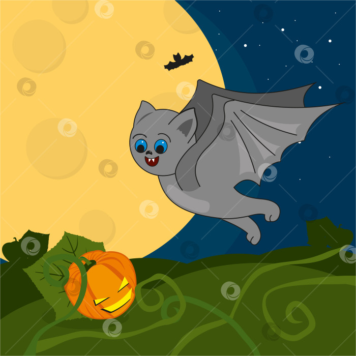 Скачать Симпатичная летучая мышь, летящая ночью на фоне луны фотосток Ozero