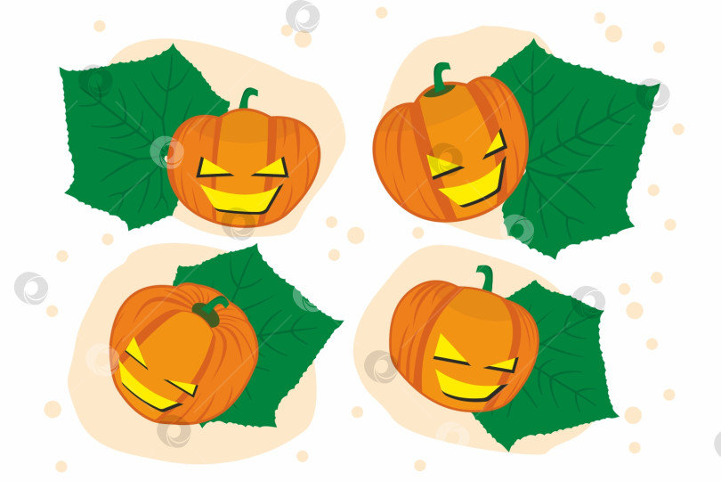 Скачать Тыквы с глазами и листьями. Хеллоуин фотосток Ozero