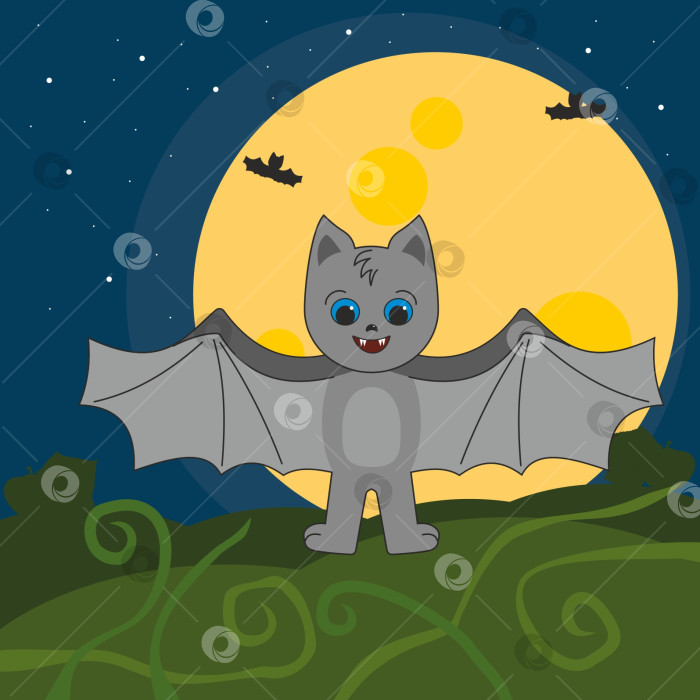 Скачать Симпатичная летучая мышь, летящая ночью на фоне луны фотосток Ozero