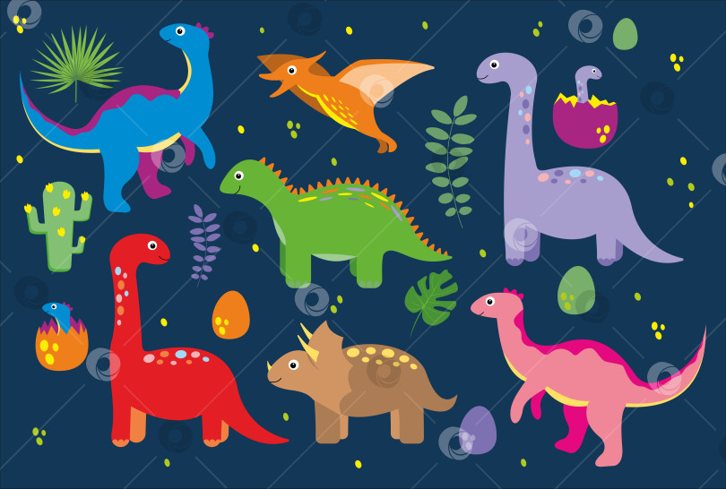 Скачать Милые динозавры. Динозавры ярких расцветок. Герои мультфильмов Дино фотосток Ozero
