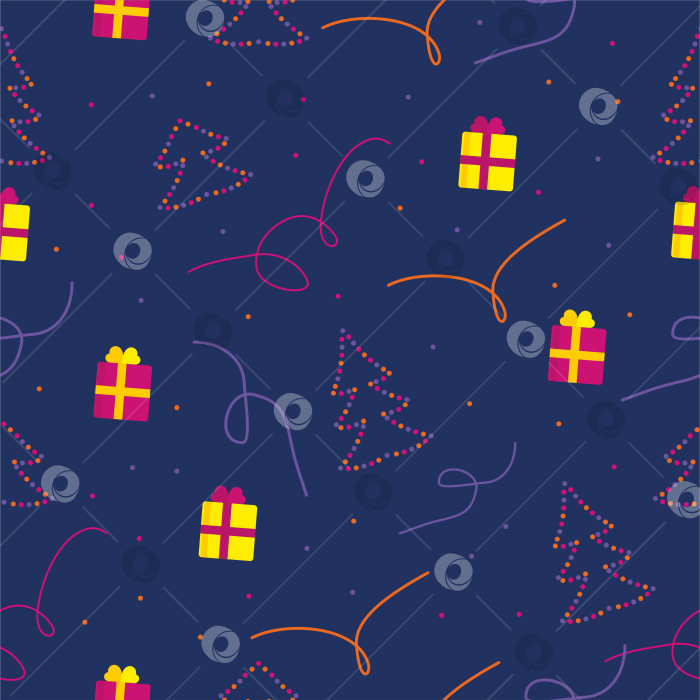 Скачать Рождественский красочный бесшовный узор с рождественскими елками и подарками фотосток Ozero