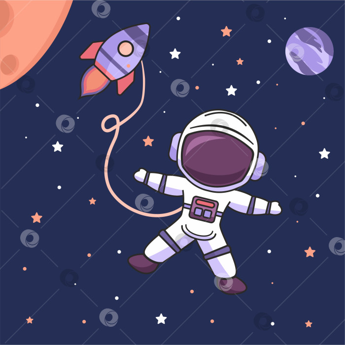 Скачать Симпатичный космонавт в звездном пространстве фотосток Ozero