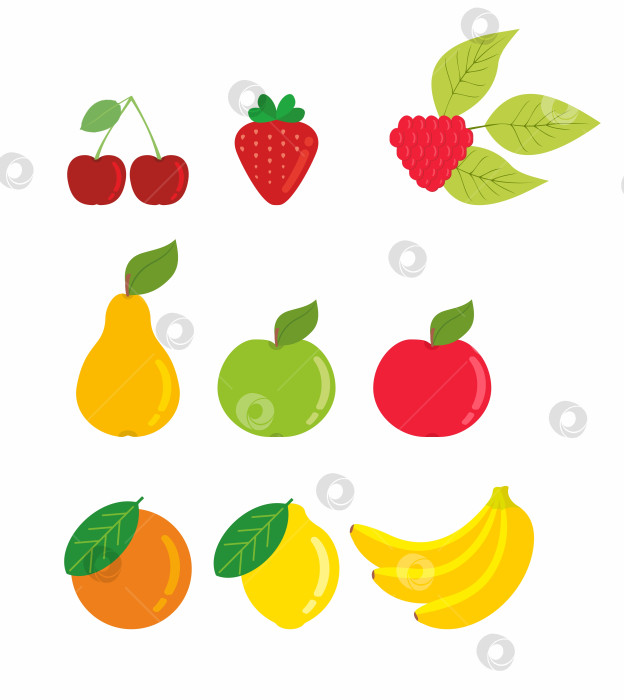 Скачать Свежие фрукты и ягоды. Значки с фруктами фотосток Ozero